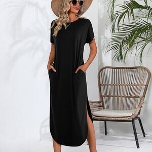 Black Short Sleeve Maxi Dress